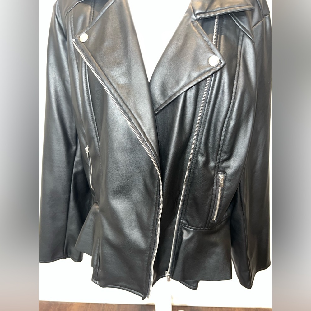 Women’s Jacket (Ashley Stewart Faux Leather Peplum Moto Jacket) - Picture 2 of 5